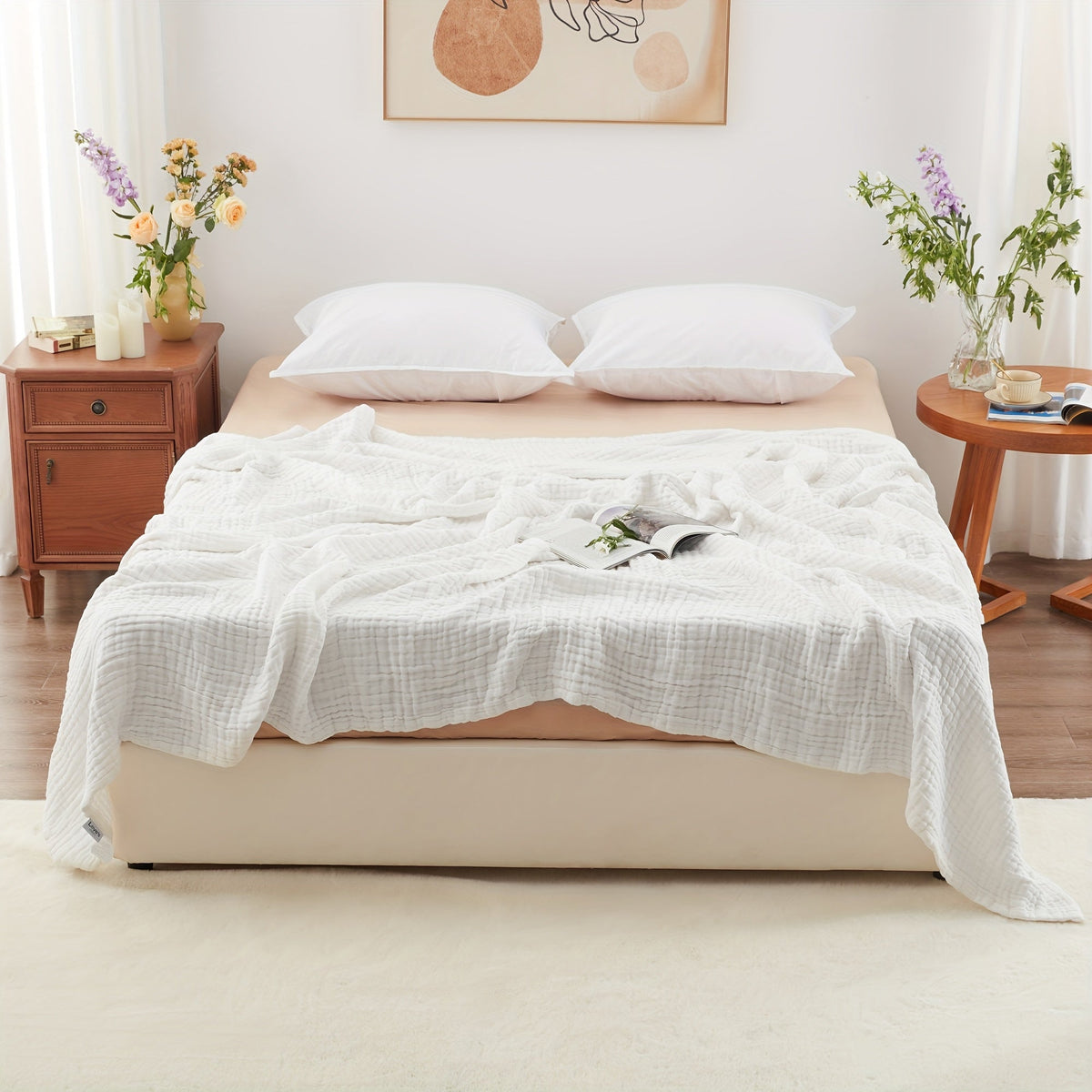 6-Layer Gauze Blanket 100% Muslin – Lightweight Breathable Cotton Throw for Couch & Bed, All Season Adult Blanket, 4 Colors