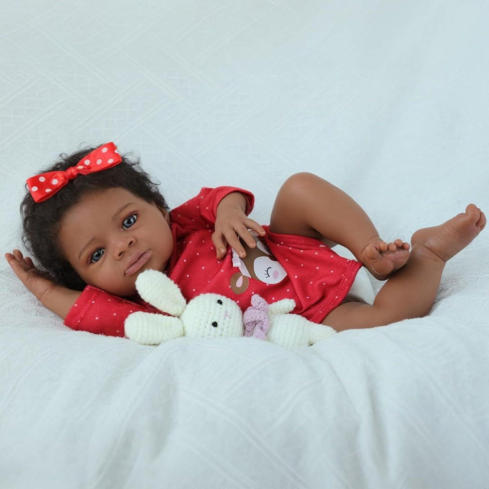 20-Inch Black Reborn Baby Doll with Cloth Body and Implanted Hair