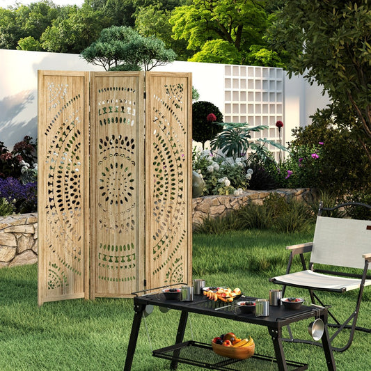 Carved Wood Folding Room Divider, Freestanding Boho Screen with 3 or 6 Panels