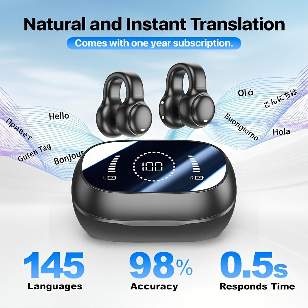 Open-Ear AI Translation Earbuds 144 Languages Real-Time Translator, Wireless Translator Headphones USB-C Charging, Compatible with Tablet & Smartphone, for Travel Business International Communication