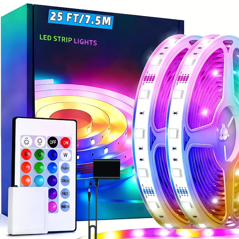 RGB LED Strip Lights Music Sync Color Changing – App & 24-Key Remote Control Dimmable Timer Adhesive LED Light Strip for Bedroom Dorm Ceiling TV Holiday Decor – 6.56FT to 260FT