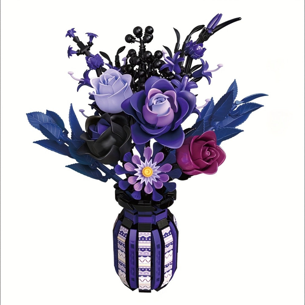 Gothic Flower Bouquet Building Block Set, 1,218-Piece DIY Vase Kit