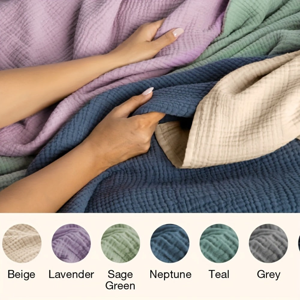 Muslin Blanket 100% Cotton 6-Layer – Breathable Soft Gauze Throw for Couch & Bed, All Season, Machine Washable, 13 Colors, 5 Sizes
