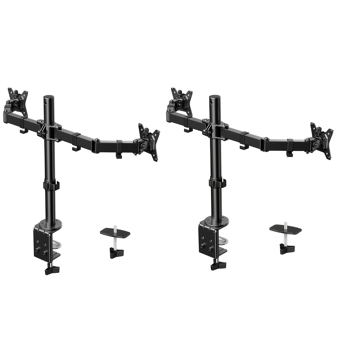 Adjustable Dual Monitor Arm for 13-32 Inch Screens, VESA 75x75/100x100mm, 45° Tilt 90° Swivel 360° Rotation, 17.6 lbs per Arm, C-Clamp & Grommet Mount, Cable Management, Space-Saving Home Office Desk Stand