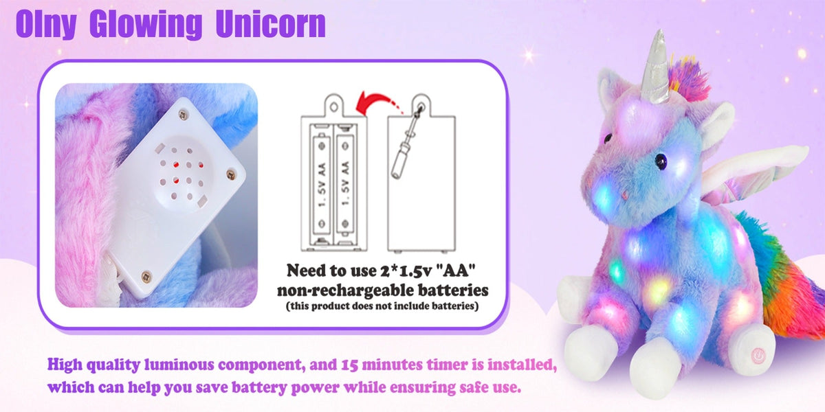 Glowing Unicorn Plush Toy with Optional Music in Two Styles