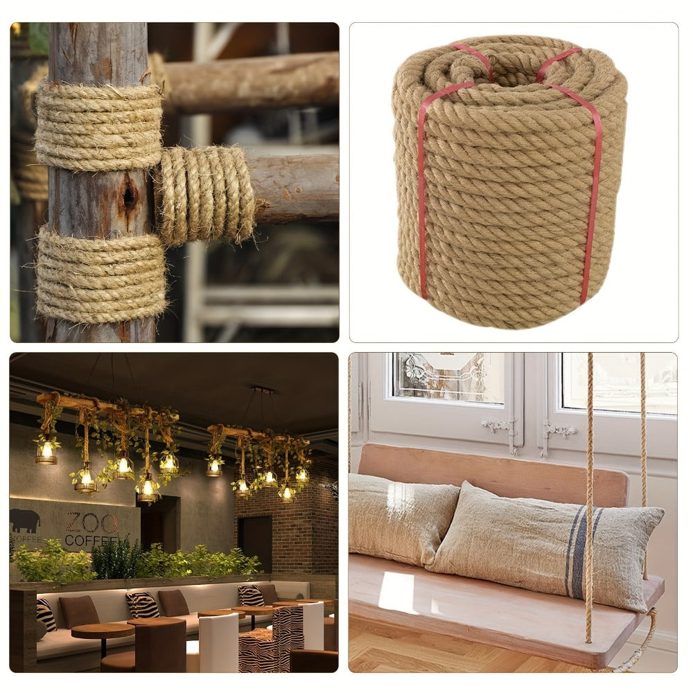 Manila Rope Natural Jute Twisted Hemp Rope – 3/4" 1" 1-1/4" 1.5" Thick Heavy Duty Outdoor Rope for Swing Bed Hammock Railing Crafts Tug of War Landscaping Gardening Bundling Home Decor
