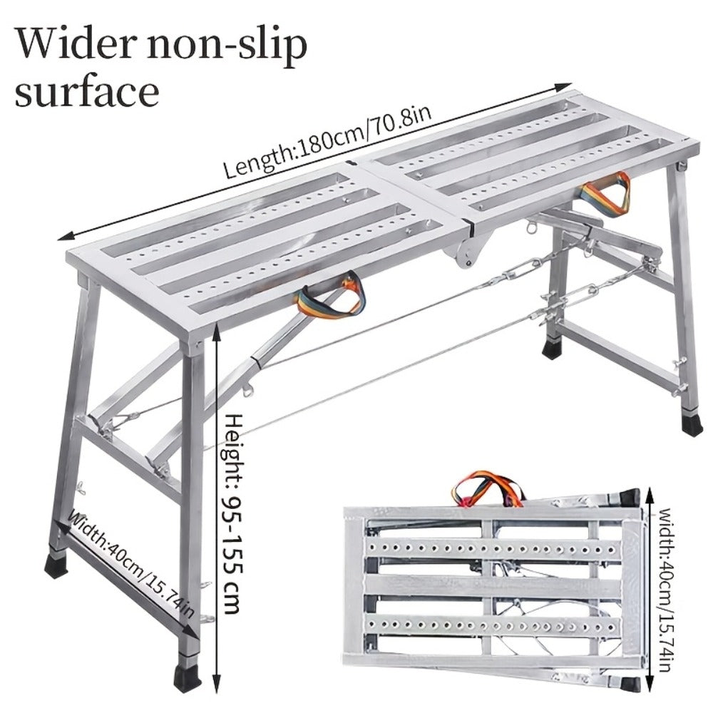 Folding Scaffold Step Stool Adjustable Height 39-79" Portable Steel Work Platform 1300 lb Capacity for Home Renovation Painting Car Washing RV Cleaning