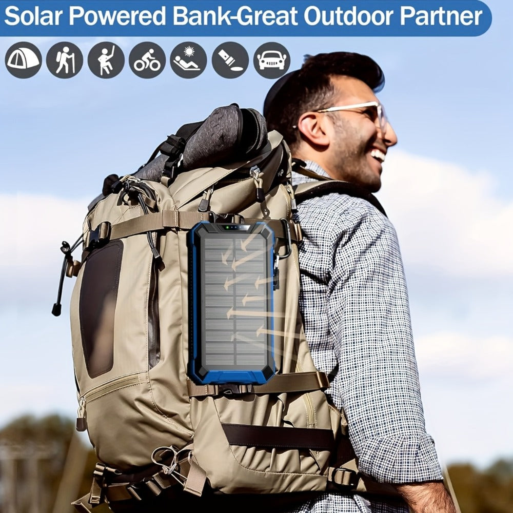 Solar Power Bank 46800mAh Wireless Charging 4 Built-in Cables Dual LED Flashlight 15W Fast Charge Outdoor Camping Hiking Emergency Battery Pack iPhone Android Red Green Blue Black Orange