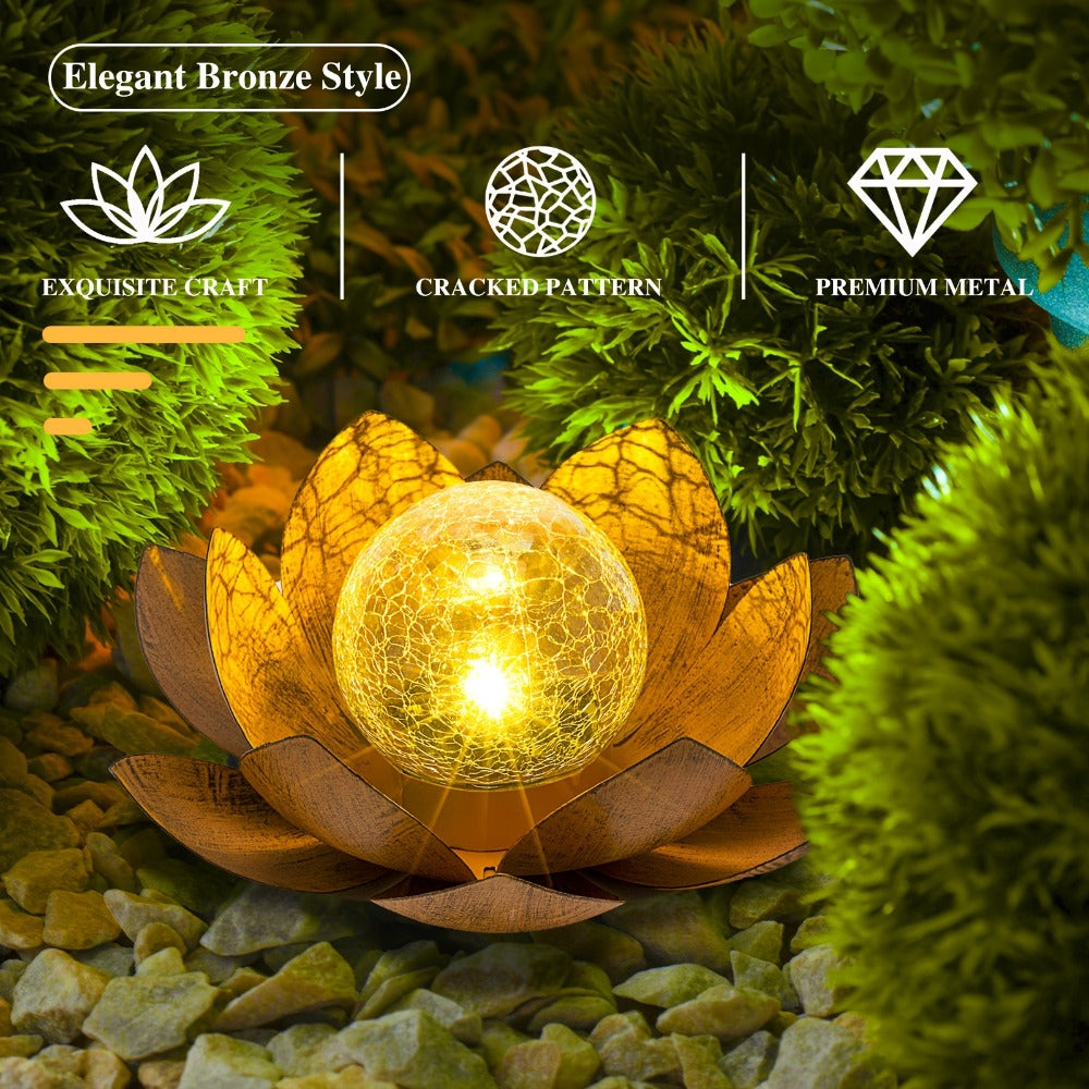Solar Lotus Cracked Glass Ball Garden Lamp 2pcs – Waterproof Metal Cracked Ball Solar Light for Outdoor & Indoor Decoration | Garden, Balcony, Dining Table & Living Room Decor | Father’s Day Gift