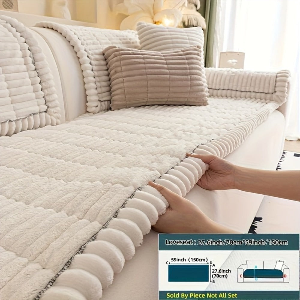 Sofa Cushion Cover Plush Velvet Washable Seat Pad Wavy Edge Soft Kapok Filling for Couch Loveseat 1 2 3 4 Seater — Easy Install Home Decor Protection
