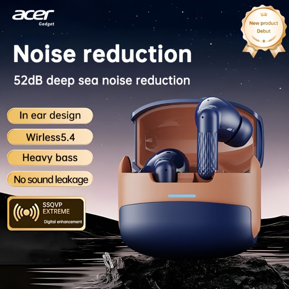 ANC Wireless Earbuds Acer Official TWS In-Ear Active Noise Cancellation Spatial Audio Low Latency Gaming Mode HD Calls Long Battery Life Sports Driving Earphones Navy Blue White