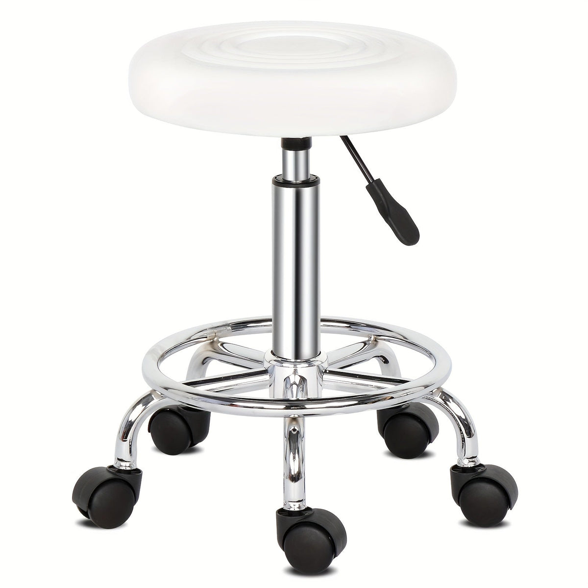Round Padded Swivel Bar Stool 360° with Chrome Base - Adjustable Height Salon Kitchen Counter Stool for Nail Salon Beauty Studio Home Bar Reception, Black & White, 13"x24"