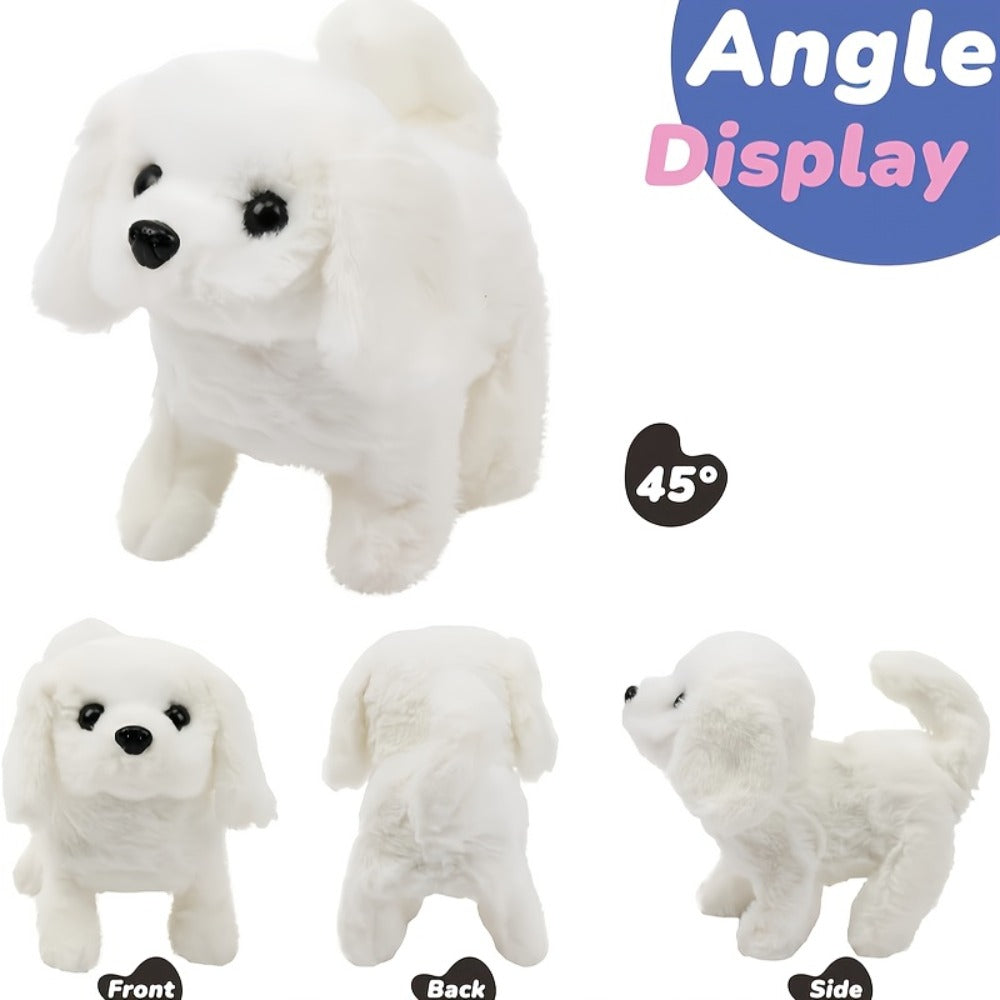 White Realistic Robot Dog Toy – Interactive Walking, Barking & Tail Wagging, Expressive Eyes, Soft Plush Biomimetic Pet, Gift Box Included, Halloween Christmas Easter Birthday Gift for Kids Girls Boys