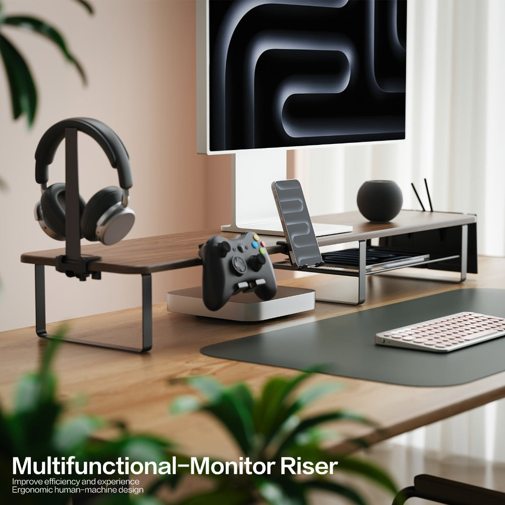 Monitor Stand Organizer with Headset Holder Phone Stand & Game Controller Holder, Versatile Desktop Riser for Computer Monitor Laptop, Gaming & Home Office Desk Organizer