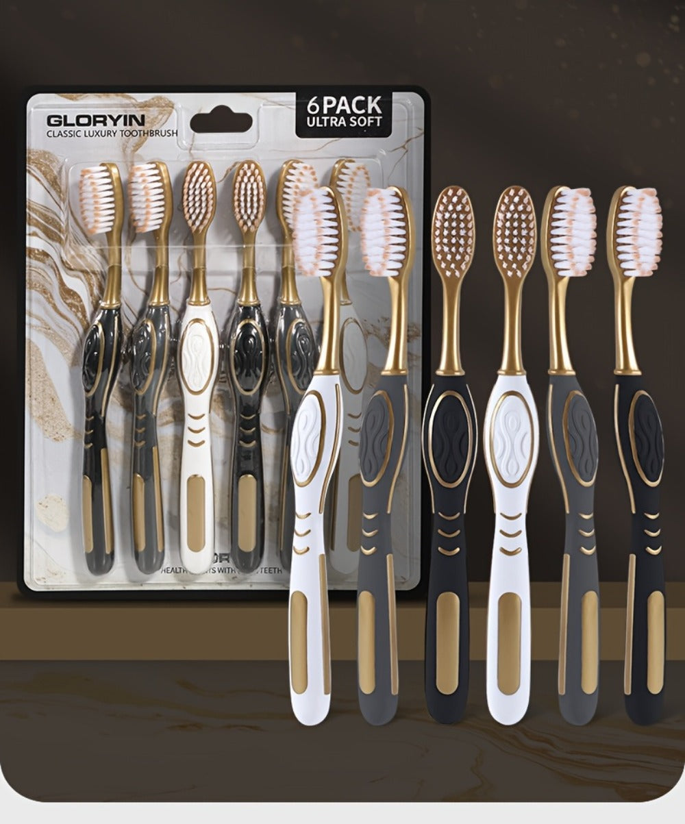 Gloryin Soft Bristle Toothbrush Set Anti-Slip Olive Handle Full Size Head Gentle Gum Care Daily Oral Hygiene for Adults Couples Household Travel 6pcs 12pcs Value Pack