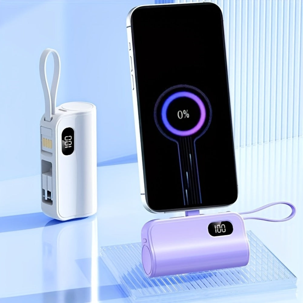 Mini Power Bank 6000mAh LCD Digital Display 22.5W Fast Charging Portable Battery Pack Gift Set with Data Cable Bracelet iPhone USB-C Android Pink Black Purple