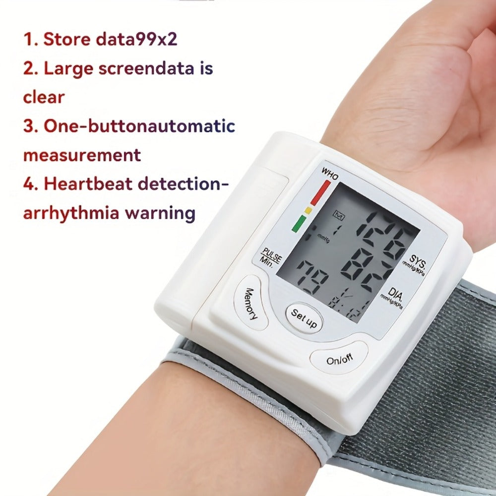 Wrist Blood Pressure Monitor Rechargeable - Digital BP Monitor with Large LCD, Voice Broadcast, 2×99 Memory & USB Charging, Portable Wrist Cuff for Home & Travel, Optional Bundle with Pulse Oximeter