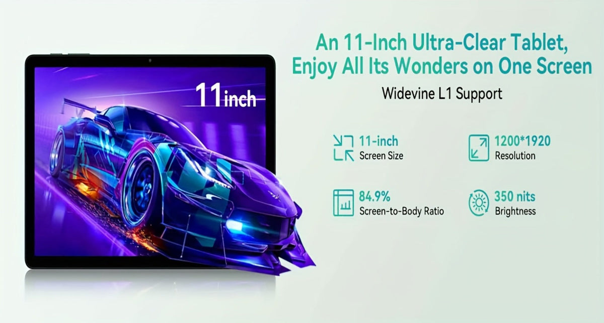 TABWEE T90 Android 16 Tablet 11 Inch FHD 2025 | 24GB RAM 128GB ROM 2TB Expandable, Octa-Core, 8000mAh Battery, 1200x1920 IPS, Face ID, Widevine L1, 3MP+5MP Camera, Tablet PC for Streaming Work School