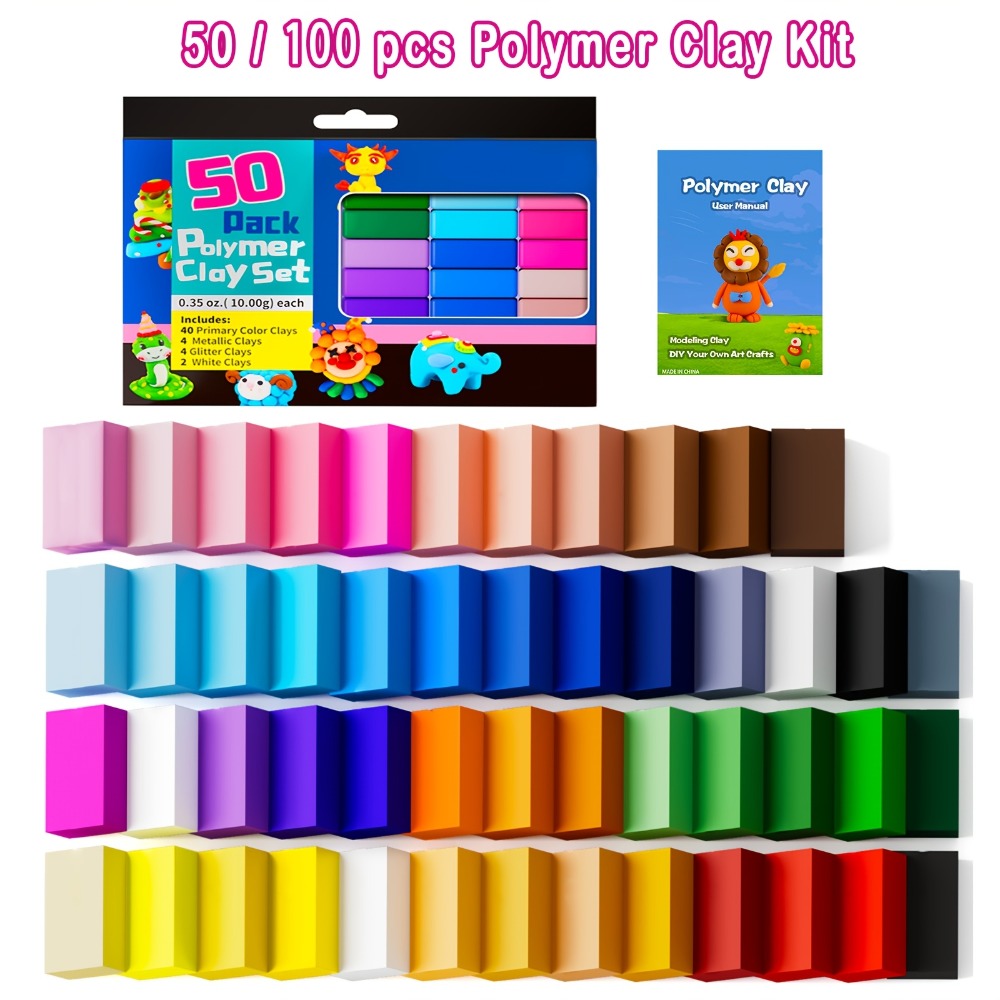 Oven-Bake Polymer Clay Kit in 50- or 100-Piece Options for Craft Projects