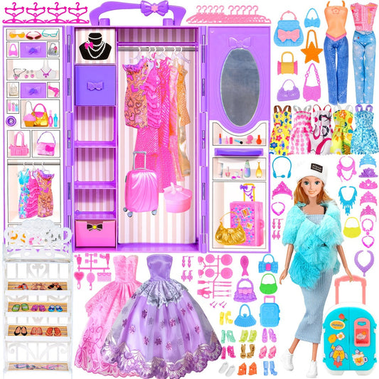 108-Piece Doll Closet Playset with 11.5-Inch Fashion Doll and Wardrobe