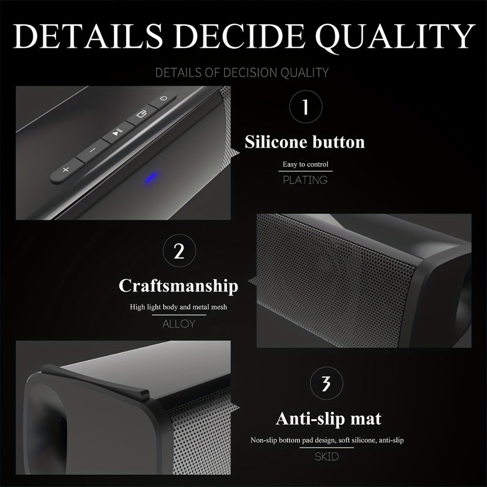 13-Inch Wireless TV Soundbar Speaker with Surround Sound, Bluetooth TWS Stereo Pairing, TF AUX FM USB Inputs, Easy Setup for Smart TV, PC, Projector – Home Theater Sound Bar for Movies, Gaming & Holiday Entertaining
