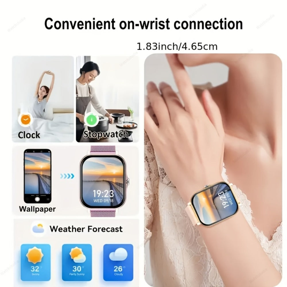 Navigation Smartwatch 1.83" Bluetooth 5.0 – Wireless Calling, Email Display, Location Navigation, Remote Camera, Music Player, Fitness Tracker – Unisex Gift Watch Black Pink Silver Gold