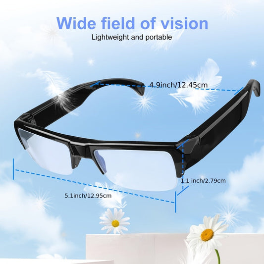 1080p HD Video Glasses, 65° Wide Angle, One-Button Recording, 120-Min Battery, 32GB or 64GB Card