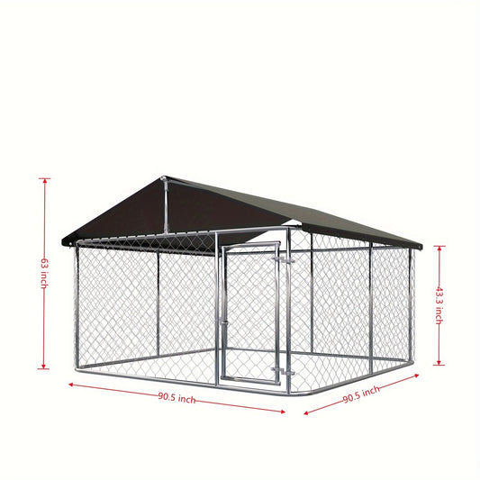 Outdoor Dog Kennel with Galvanized Steel Mesh, Roof Cover and Access Gate