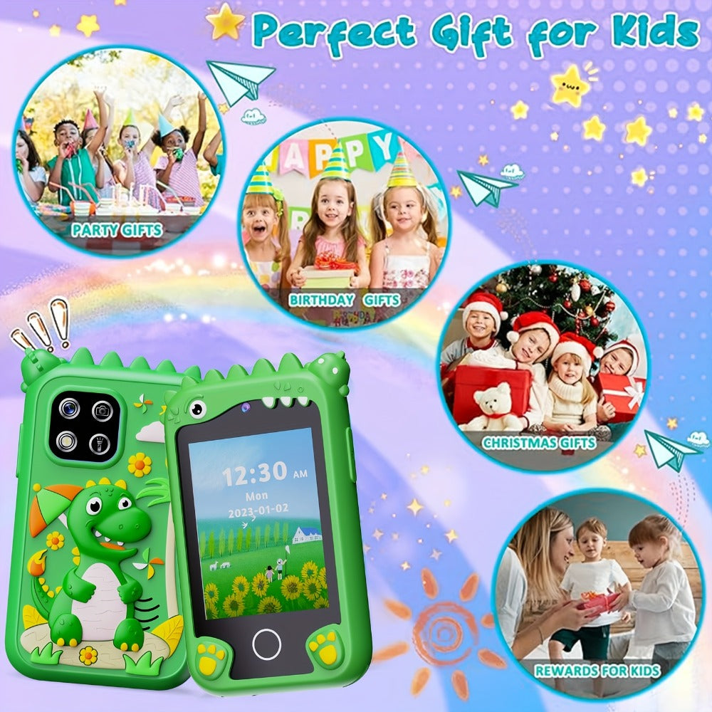 Dinosaur Explorer Phone Toy for Kids with HD Touchscreen & Dual Camera – Educational Smart Phone Toy 8GB for Boys & Girls, Travel Toy in Pink Purple Green, Birthday Christmas Gift