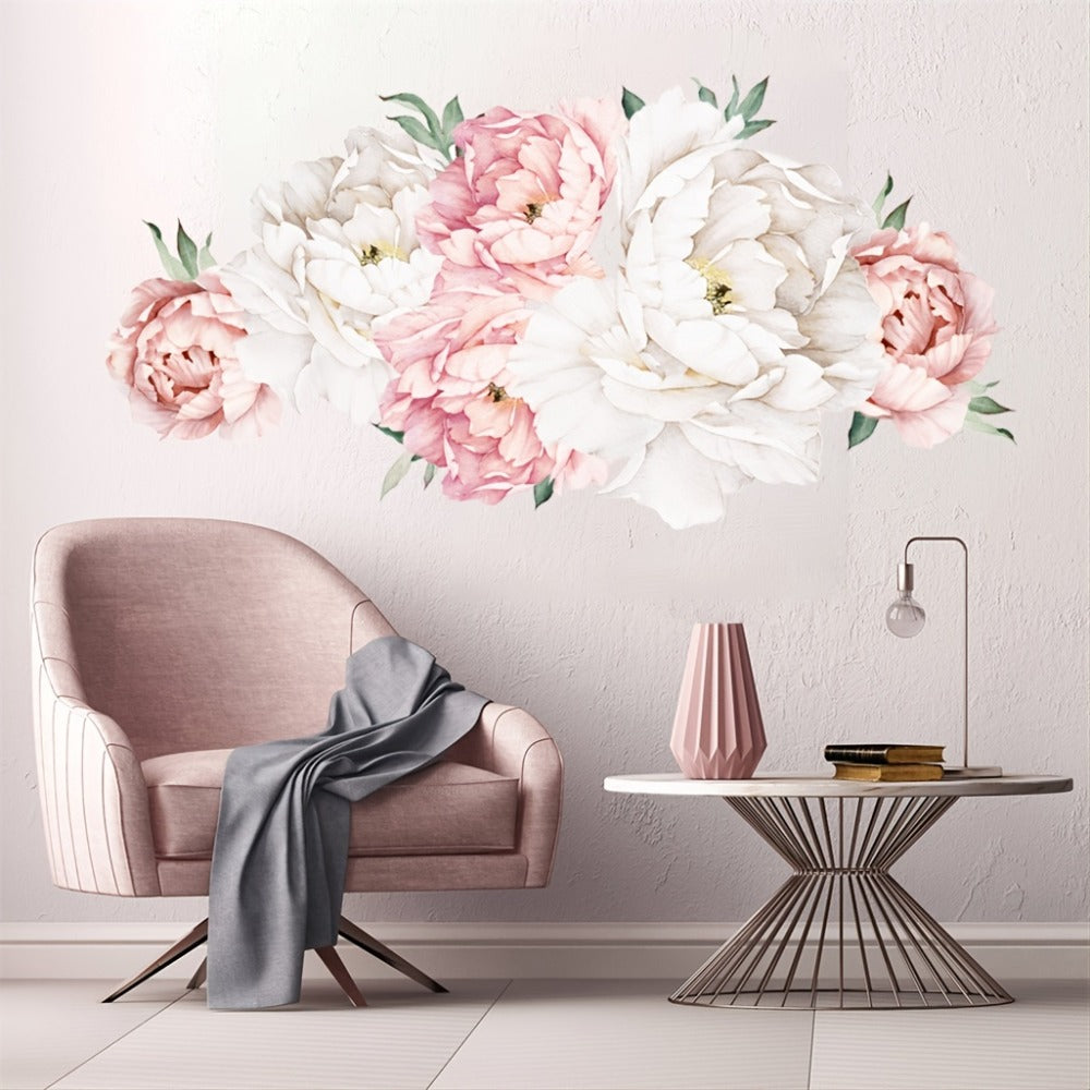 Peony Flower Window Glass Sticker – Anti-Collision Waterproof Decorative Glass Film, European Floral Wall & Window Decal for Home Decor, 17.7 x 47.2 Inches (2 Styles)
