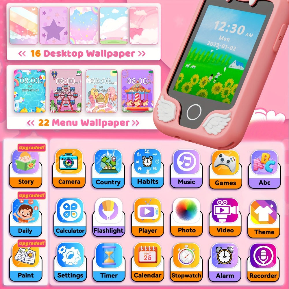 Kids Toy Smart Phone with HD Touchscreen & Dual Camera – 8GB Storage Dinosaur Play Phone | Educational Travel Toy for Boys & Girls Ages 3-10, Birthday Halloween & Christmas Gift | Green Blue Pink Purple