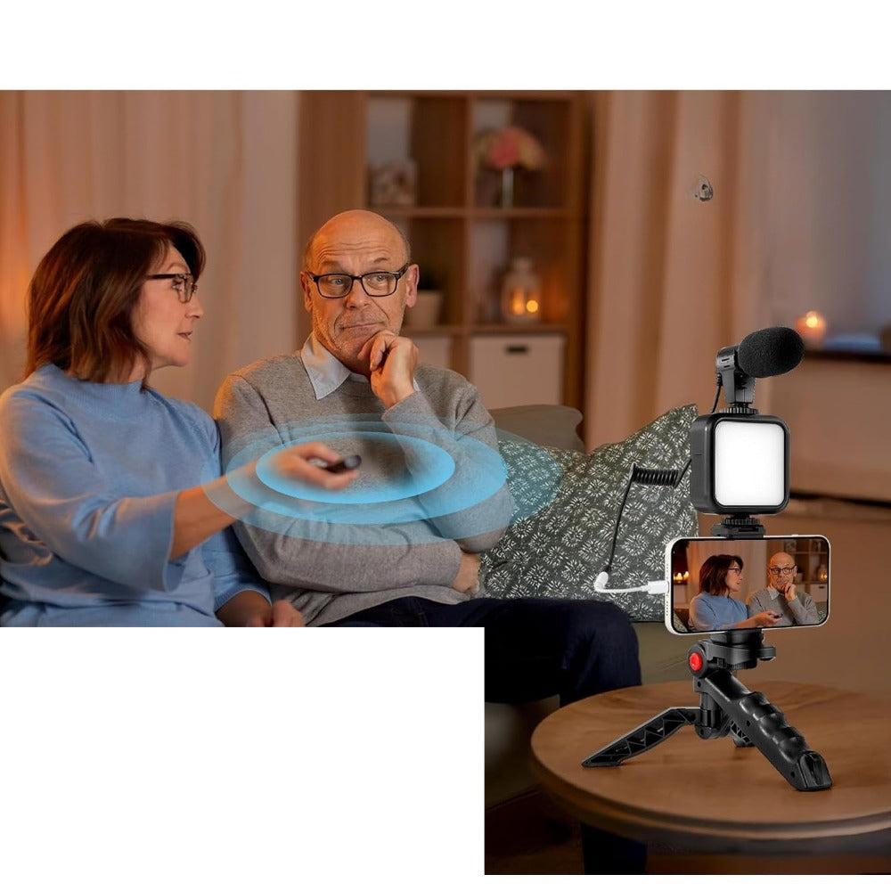 Cardioid Microphone Vlogging Kit for Phone with Mini LED Video Light & Pistol Grip Tripod – Portable Content Creation Setup for YouTube TikTok Instagram Live Streaming Video Calls iPhone Android