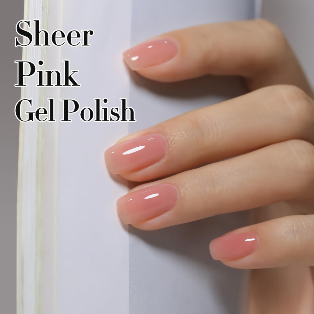 Jelly Gel Nail Polish Sheer Pink Glass Nail Effect 16ml — Semi-Transparent Translucent Neutral Soak-Off UV LED Korean Nail Art Minimalist Everyday Manicure | Buildable Coverage Long-Lasting DIY & Salon