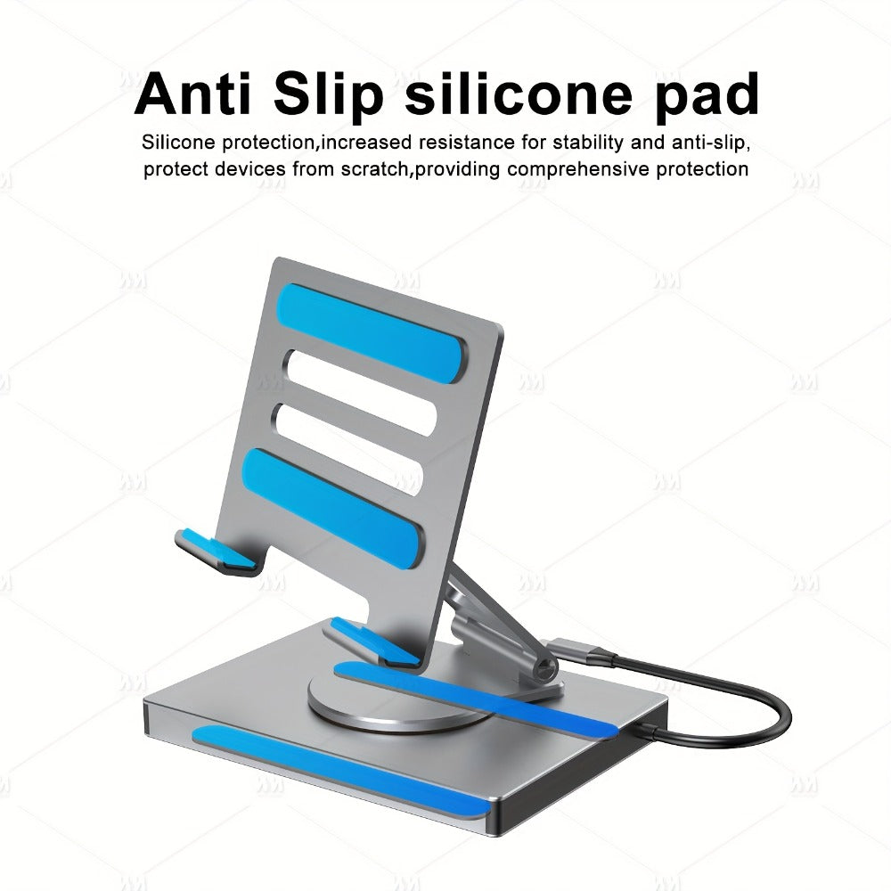 iPad Phone Rotating Stand Docking Station – 4K 60Hz HDMI, Gigabit Ethernet, 100W PD, USB 3.0 Hub, SD/TF Card Reader, Audio Jack – Multi-Screen Home Office for iPad Pro & Smartphones