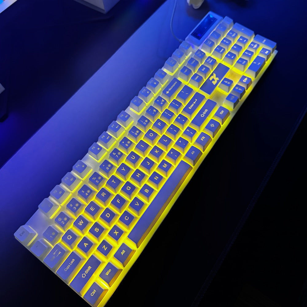 Floating Keycap Keyboard and Mouse Set Wired RGB Backlit – Mechanical Touch Keys, Multiple Lighting Effects, Volume Roller, Ergonomic USB Gaming Combo for PC, Desktop, Laptop & Mac | White Upgraded Version