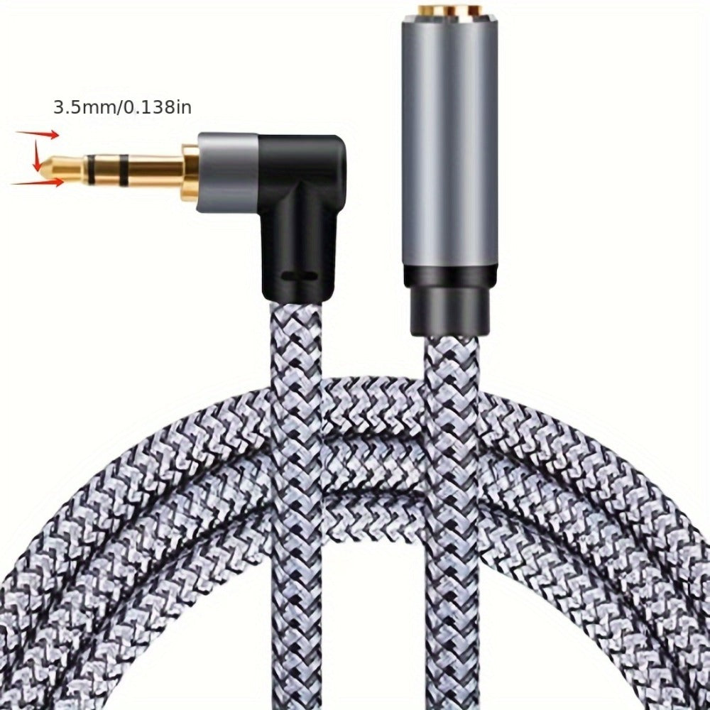 Nylon Braided 3.5mm Male to Female Audio Extension Cable Right-Angle Connectors Lossless Sound AUX Cable Compatible with Smartphones Speakers Car Stereo Headphones Tablets Laptops Hi-Fi Audio Systems