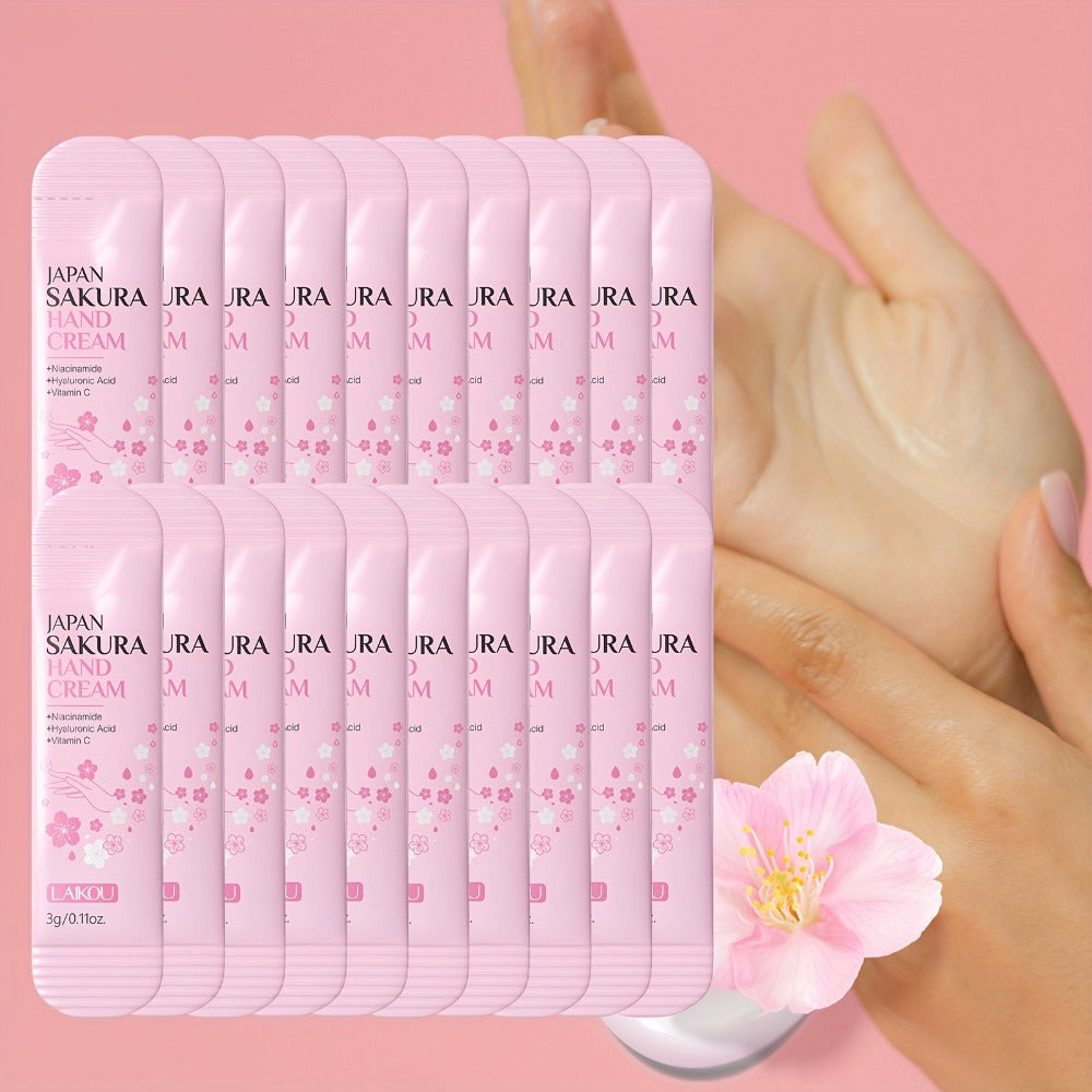 Hand Cream Bulk Pack 20pcs Cherry Blossom LAIKOU Japanese Vitamin C & Glycerin Moisturizing – Deep Hydration for Dry Skin, Nourishing Hand Lotion Mini Travel Size Gift Set for Women