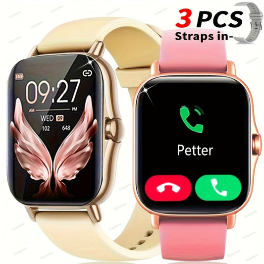 Dual TPU Strap Fitness Smartwatch 1.83" Full Touch – Pedometer, Multi Sport Mode, Exercise Recording, Wireless Calling, USB Rechargeable – Outdoor Sports Watch Men Women Gold Black Silver Pink