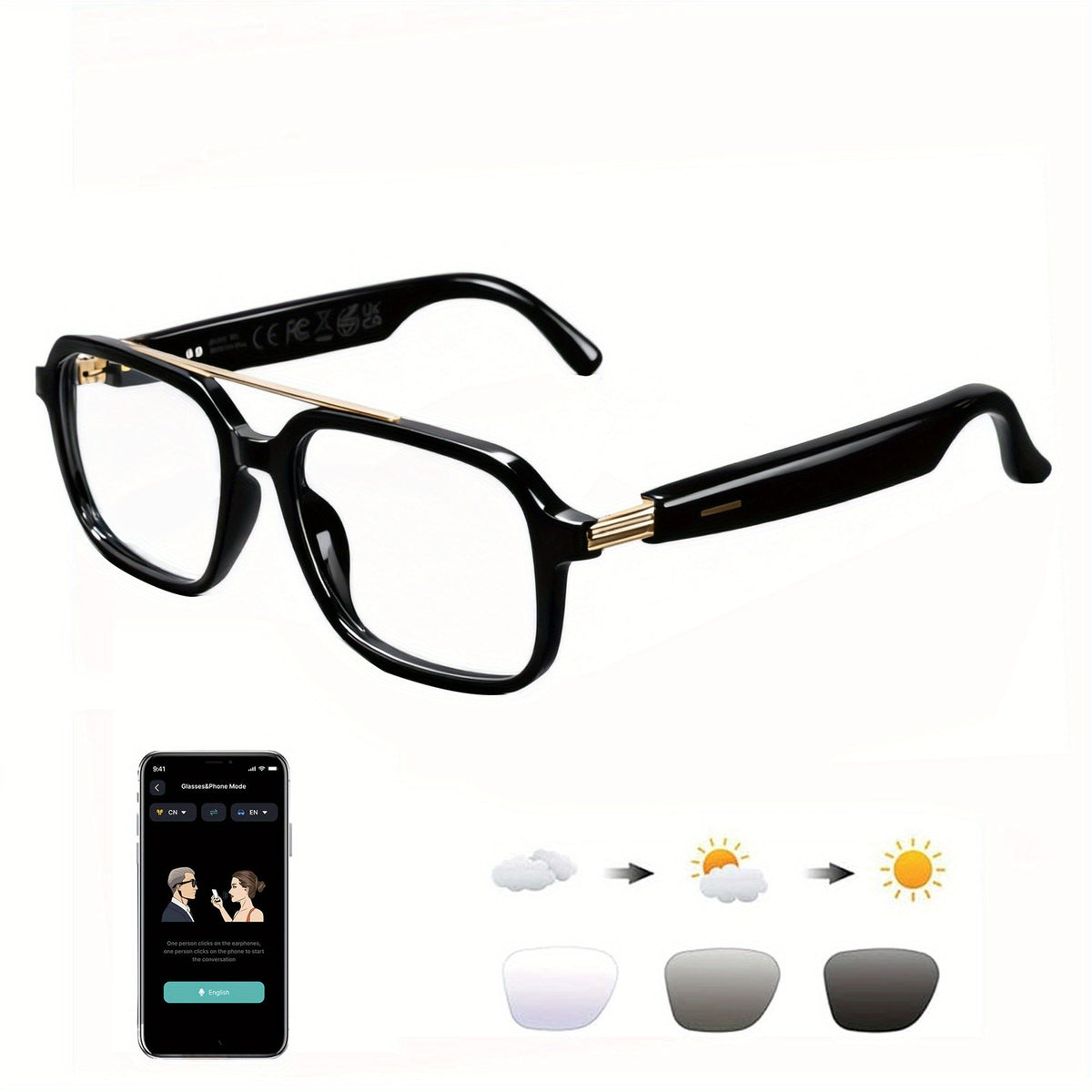 AI Smart Glasses with Real-Time Translation for 160+ Languages, ChatGPT Voice Assistant, HD Calls & Hi-Fi Music – Open-Ear Audio Glasses for Men & Women