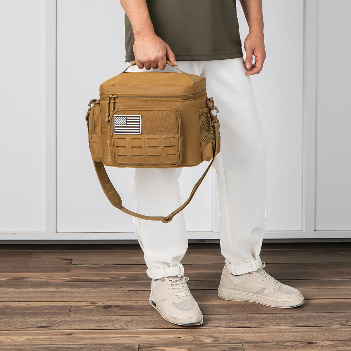 Tactical Insulated Lunch Bag for Men – Expandable Heavy-Duty Cooler Bag with MOLLE Webbing, Leakproof Thermal Lunch Box for Work, Camping, Outdoor Picnic & Hiking – Available in Green, Black & Khaki