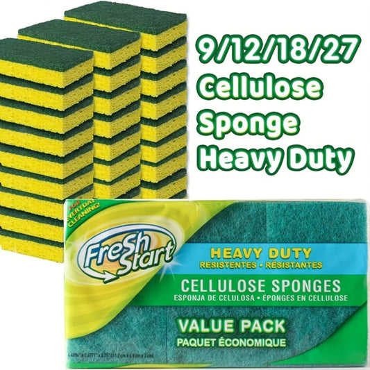 Cellulose Dishwashing Sponges with Scouring Pads, Green or Blue, 9–27 Packs