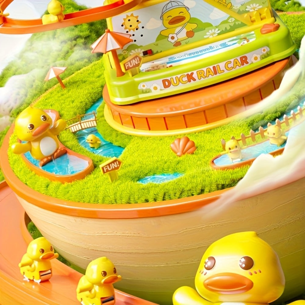 Electric Duck Climbing Stairs Toy with Music and Six-Duck Slide Loop