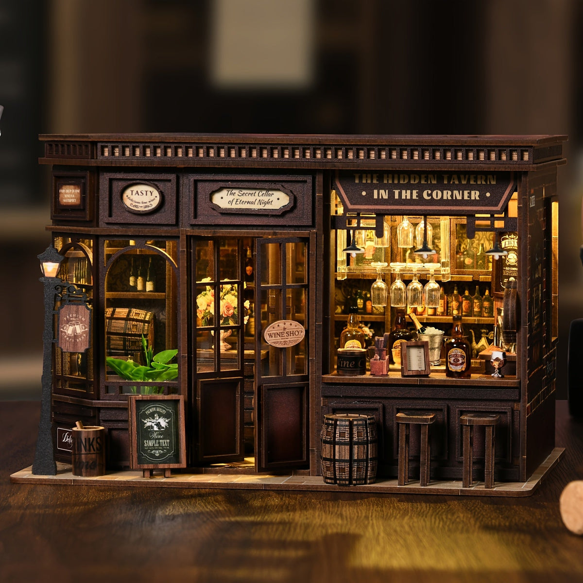 Miniature Book Nook Kit – Corner Lounge DIY 3D Wooden Bookshelf Insert