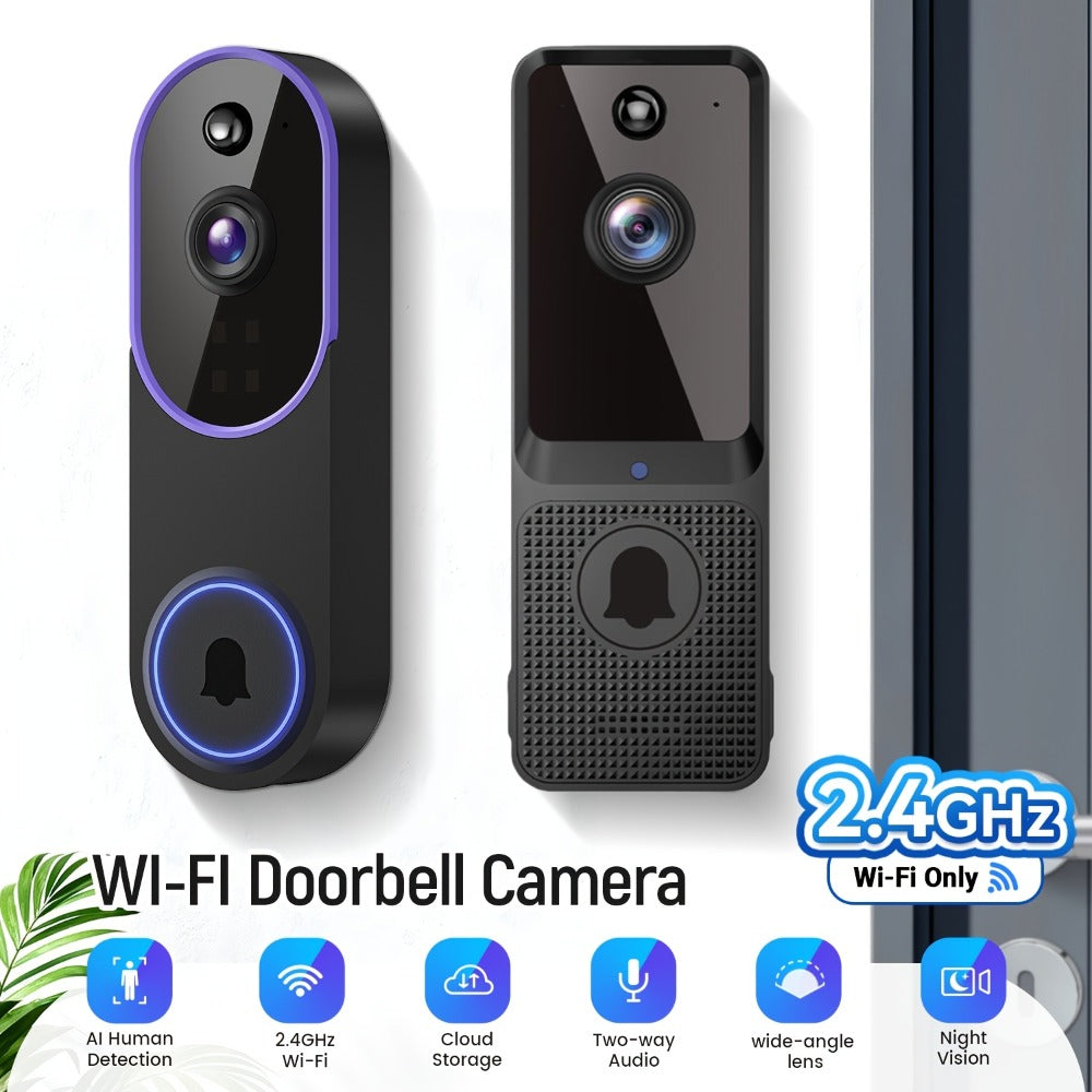 166° Ultra Wide Angle Smart Doorbell Camera 2K HD Wireless WiFi – AI Human Detection, Two-Way Audio, Night Vision, Cloud Storage, Rechargeable Battery, 2.4GHz, Black Linen Purple