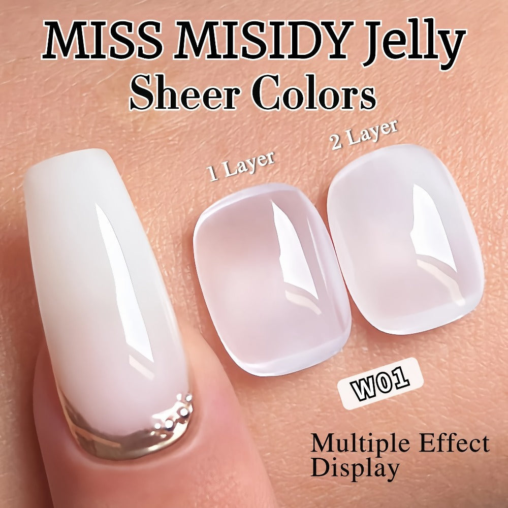 Milky White Glass Nail Gel Polish Sheer Jelly 15ml Alcohol-Free - Long Lasting Glossy Glazed Finish Korean Japanese K-Beauty Semi-Permanent UV LED Gel for Salon & Home DIY Manicure Women