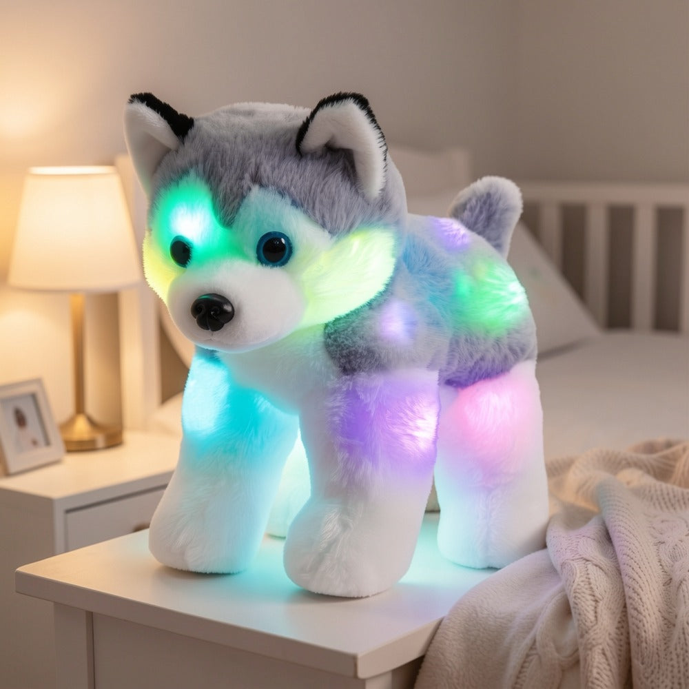 Musical Light-Up Husky Plush Toy, 12 Inch Glowing Puppy Stuffed Animal with Lullaby Music