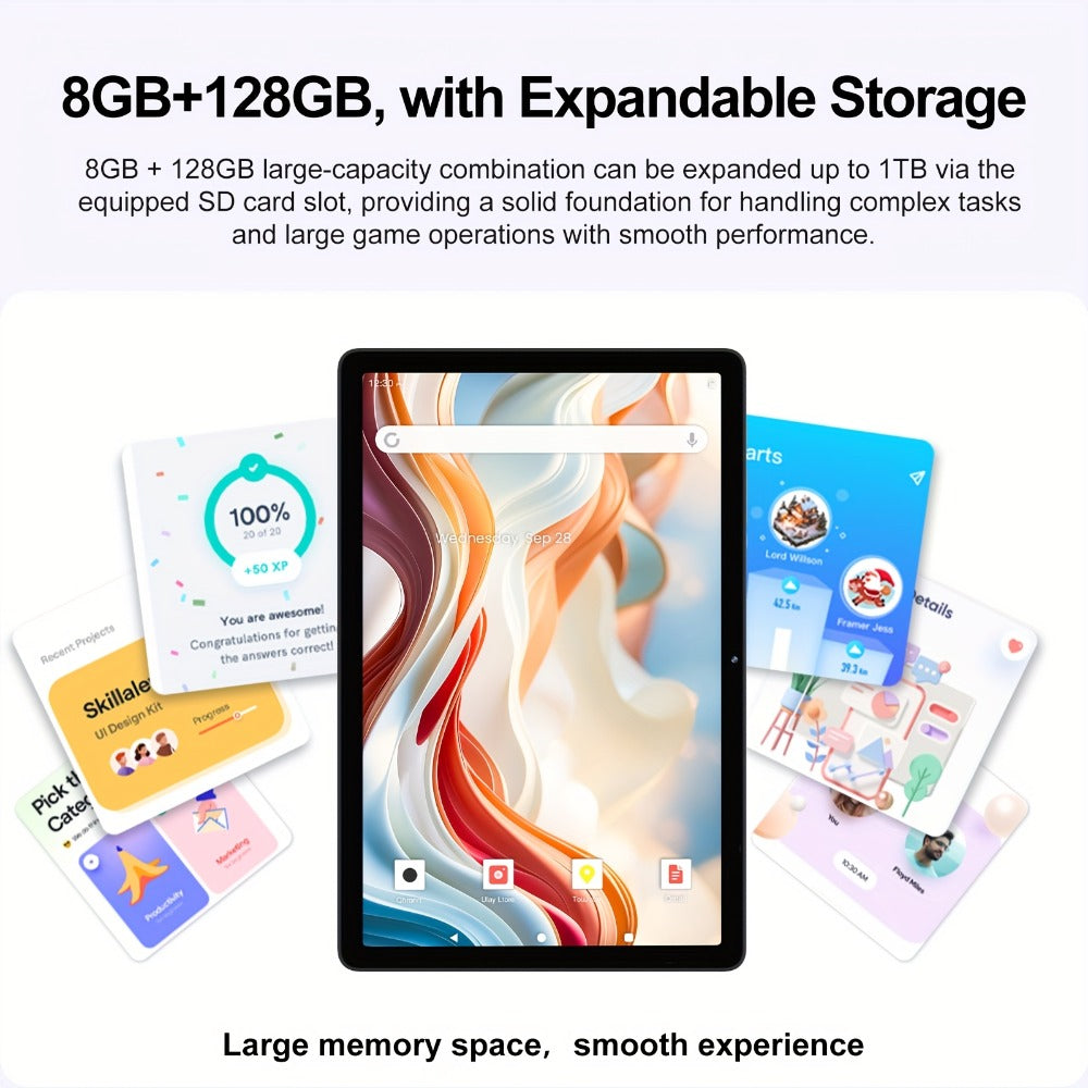 Android 16 Tablet 10.1 Inch Octa-Core 7000mAh Battery 1280x800 IPS Display 8GB RAM 128GB ROM Dual Camera 8MP 5MP Type-C Split Screen Wi-Fi Tablet PC Grey for Work School Entertainment