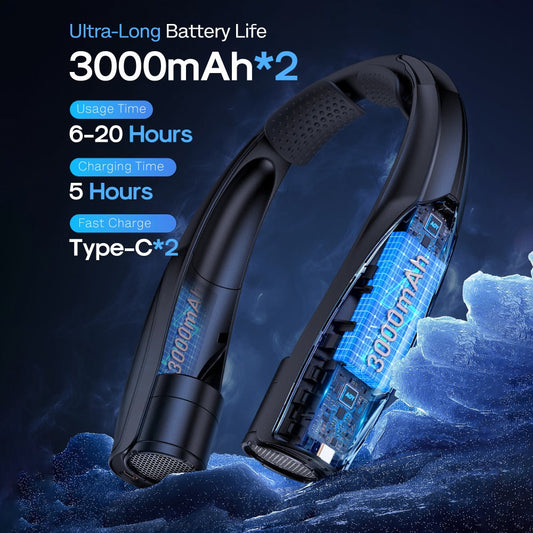 Wearable Bladeless Neck Fan with 2 Speeds, USB Charging and Soft Silicone Strap
