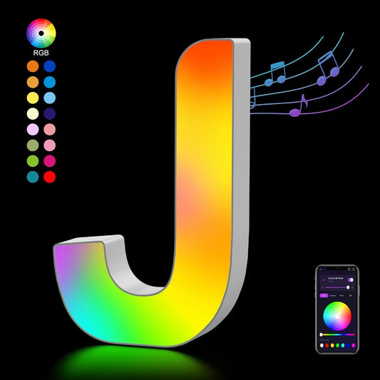 LED Letter Lights with Music-Sync Color Flashing, Alphabet, Number and Symbol Options