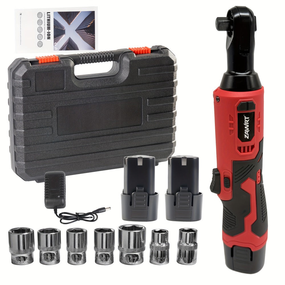 Cordless Electric Ratchet Wrench Set 12V - 45Nm High Torque 3/8" Rechargeable Ratchet Wrench with Battery, Charger & Toolbox for Automotive Repair, Angle Frame Installation & Home Improvement (4 Colors)